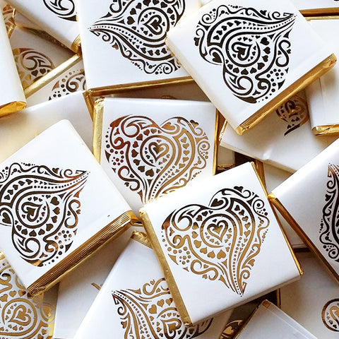 Albek Heart Chocolate Squares - Cream & Gold x 50